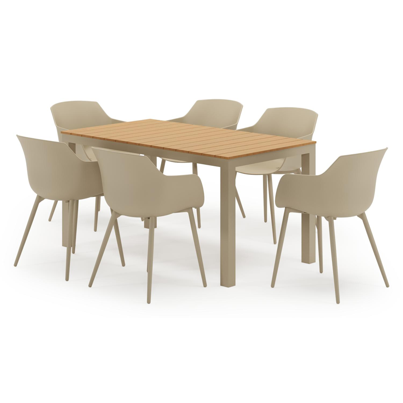 Toma tuinset in beige aluminium en polywood met 6 Paco tuinstoelen