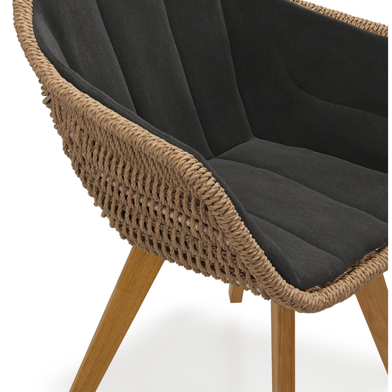 Pagino tuinstoel in teak en bruin ronde wicker met zitkussen in All Weather Sunbrella® Luxe Natte Sooty