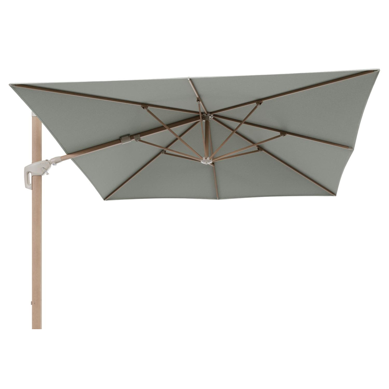 Minore zweefparasol met tiltfunctie in houtlook aluminium en Slow Spirea All Weather Sunbrella® Luxe parasoldoek - L1 350 x L2 350 cm (zonder voet) (zonder voet)