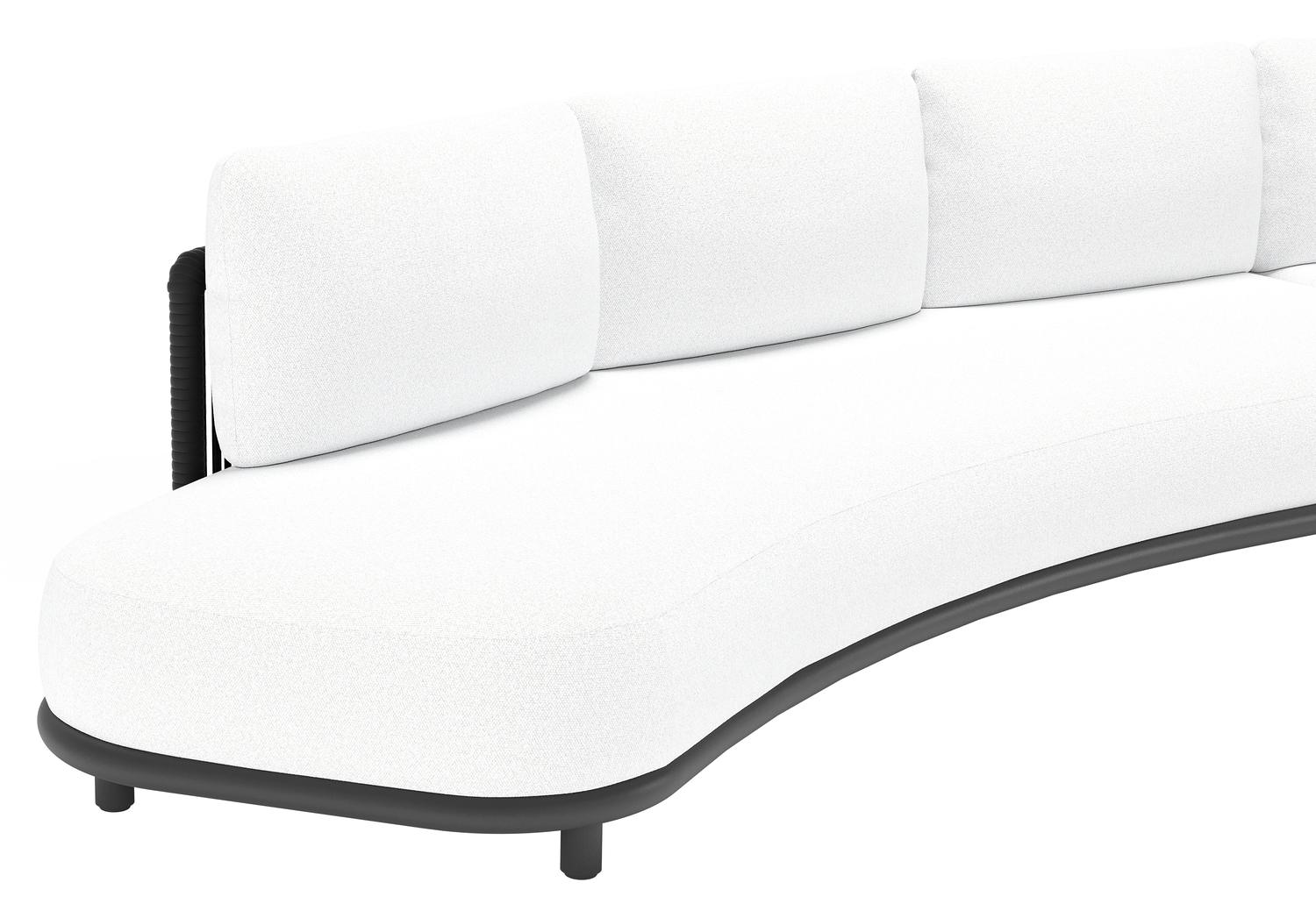 Lomano loungebank in zwart aluminium en beige verticaal geweven luxe vlakke rope met ego birch all weather solica kussen