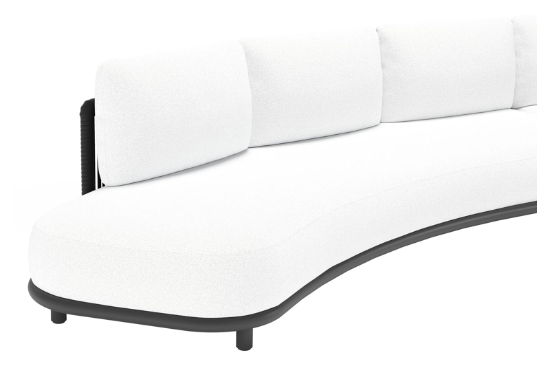 Lomano loungebank in zwart aluminium en beige verticaal geweven luxe vlakke rope met ego birch all weather solica kussen