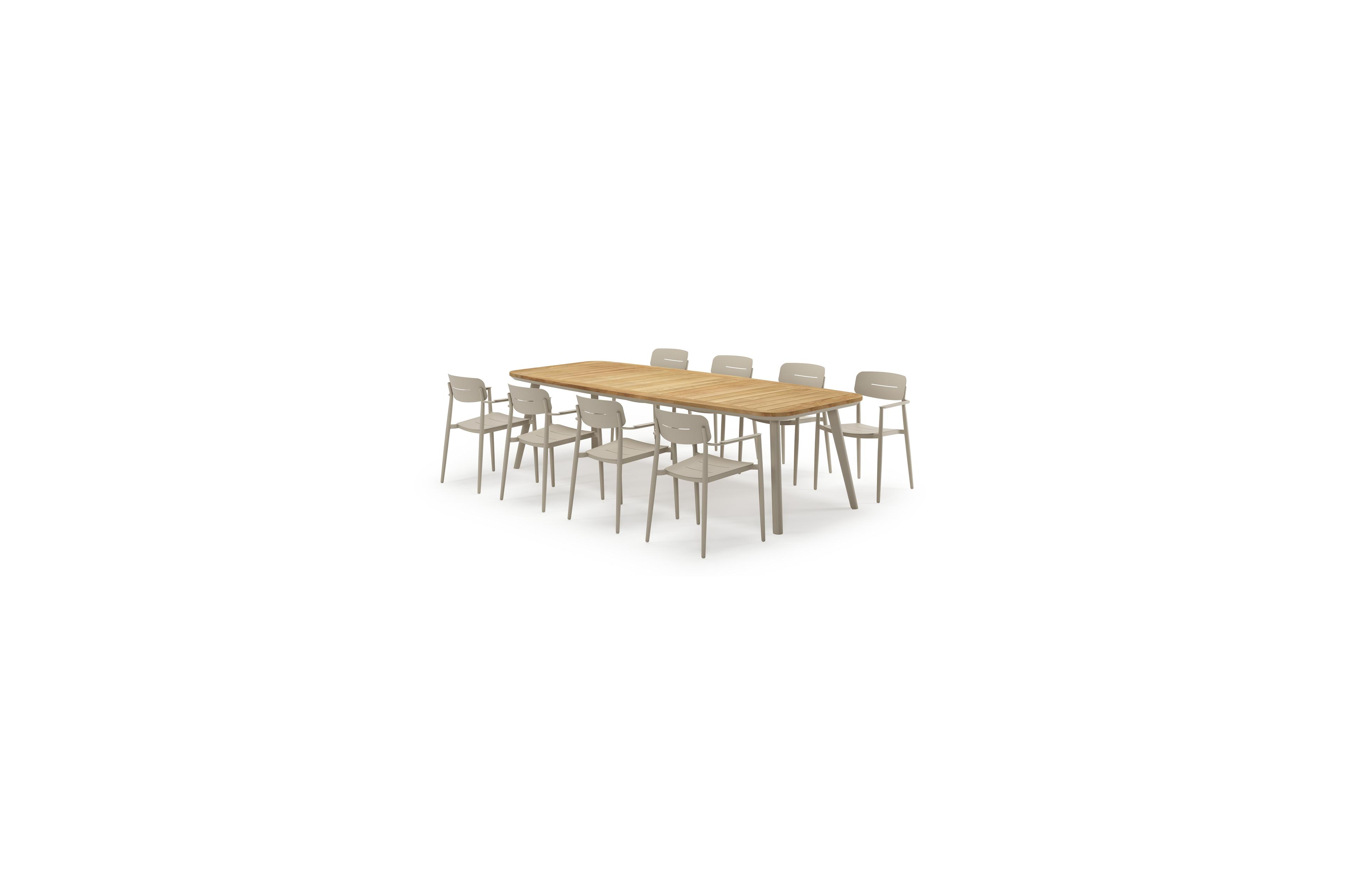 Mosa bootvormige tuinset in beige aluminium en teak natural finish met 8 Cosa tuinstoelen