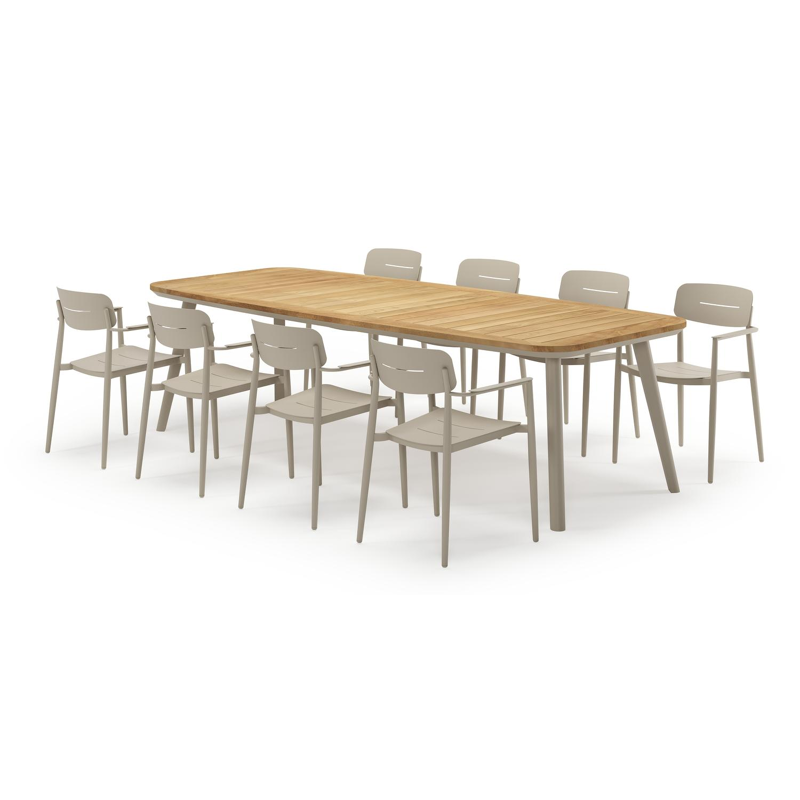 Mosa bootvormige tuinset in beige aluminium en teak natural finish met 8 Cosa tuinstoelen