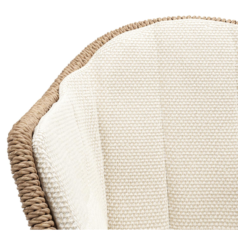 Pagino tuinstoel in teak en naturel ronde wicker met zitkussen in All Weather Cosytica Althea Off White