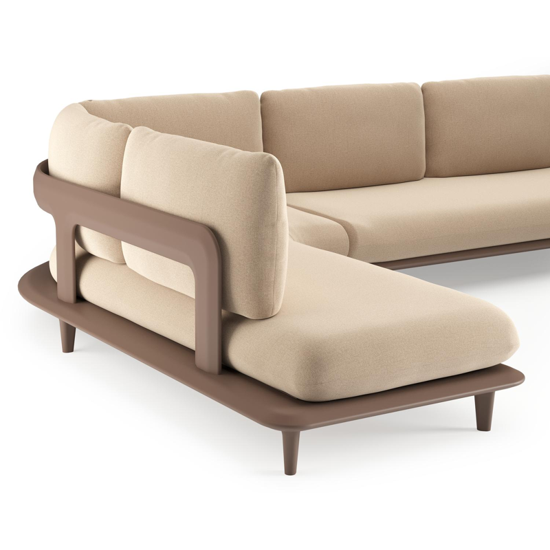Bomero loungehoek in taupe aluminium met natte heather beige all weather sunbrella® luxe kussen
