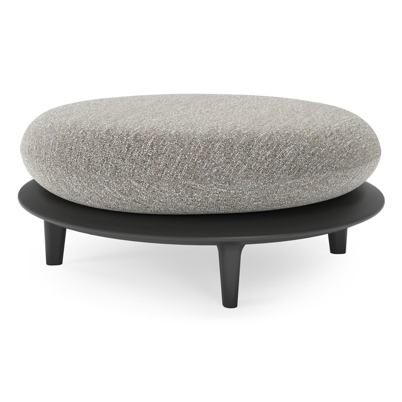 Bomero poef in zwart aluminium met tundra pepper all weather sunbrella® luxe kussen