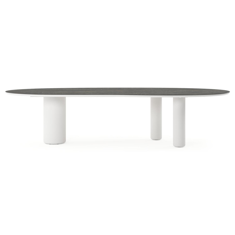 Table de jardin Amico organique en aluminium blanc et céramique pleine Black Obsession - Lg. 320 x Lrg. 120 x Haut. 73.5 cm