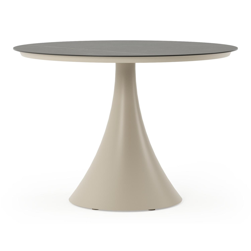 Fano tuintafel rond in beige aluminium en volkeramiek Calatorao - Dia. 110 x H 75 cm