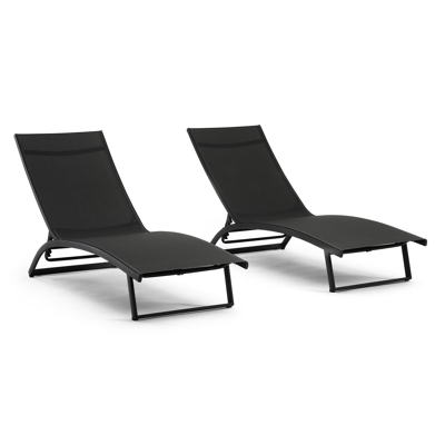 Set van 2 verstelbare Calvia ligbedden in zwart aluminium en zwart textilene