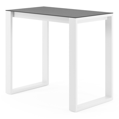Table de bar Verato en aluminium blanc et céramique pleine Basalt Black - Lg. 120 x Lrg. 70 x Haut. 105 cm