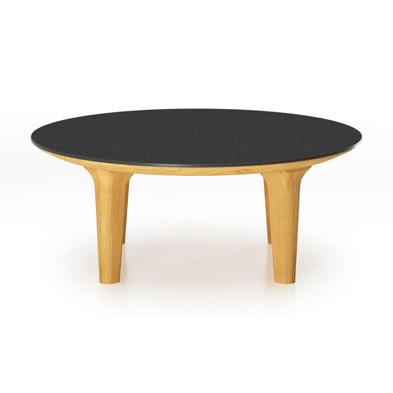 Bomero loungetafel rond in teak en volkeramiek Nero Black - Dia. 85 x H 25 cm