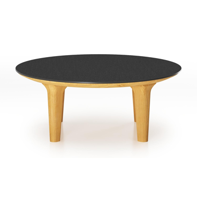 Table de basse Bomero ronde en teck et céramique pleine Nero Black - Diam. 85 x Haut. 25 cm