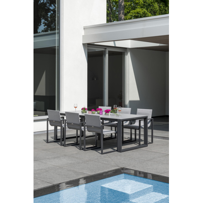 Verato tuinstoel in zwart aluminium en grijs comfort textilene