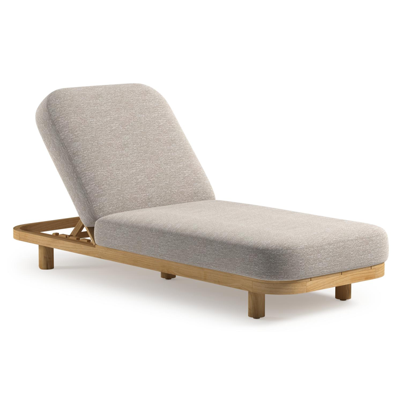Chaise longue réglable Donato en teck avec All Weather Sunbrella® luxe tundra sand coussin