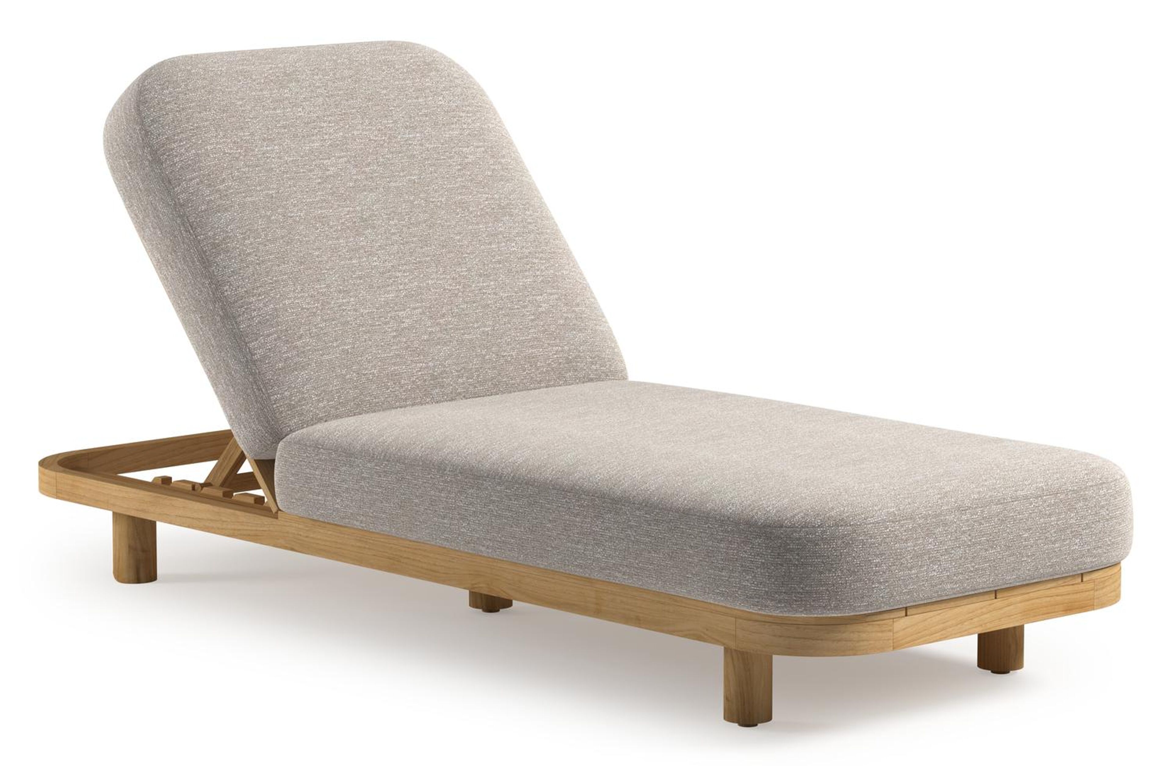 Donato verstelbaar ligbed in teak met All Weather Sunbrella® luxe tundra sand kussen
