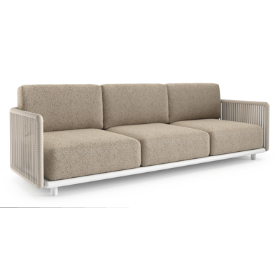 Organo loungebank in wit aluminium en beige verticaal geweven luxe vlakke rope met bora jungle all weather Cosytica kussen