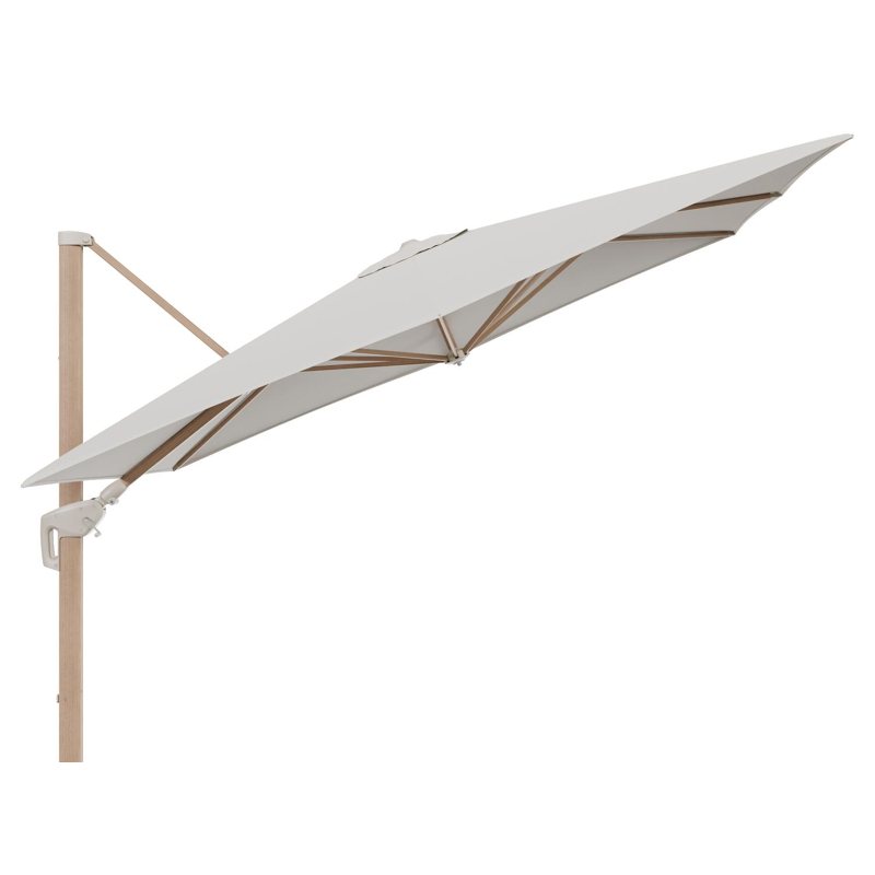 Parasol pendant Minore avec fonction tilt en aluminium aspect de bois et toile de parasol All Weather Sunbrella® Luxe Lopi Marble - Lg.1: 280 x Lg.2: 370 cm (sans pied de parasol