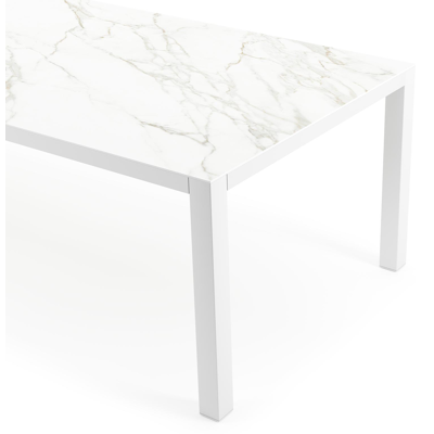 Table de jardin Como en aluminium blanc et céramique pleine calacatta - Lg 280 x Larg. 110 x H 75 cm