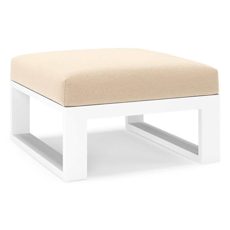 Verato poef in wit aluminium met natte heather beige all weather sunbrella® luxe kussen