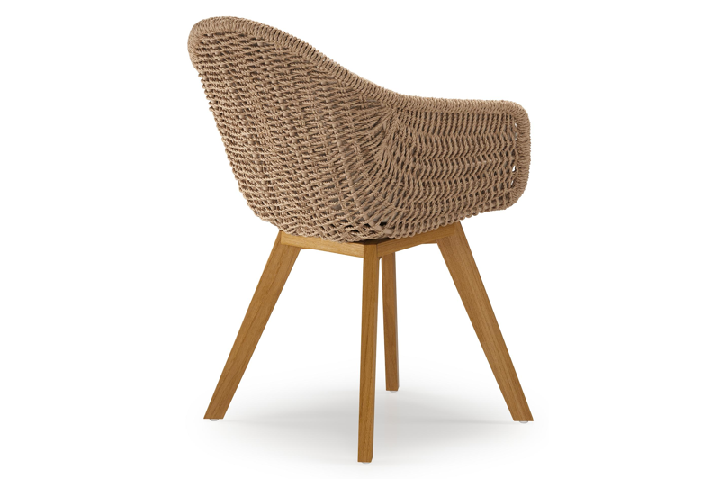 Pagino tuinstoel in teak en naturel wicker met kussen in natte heather beige all weather sunbrella® luxe