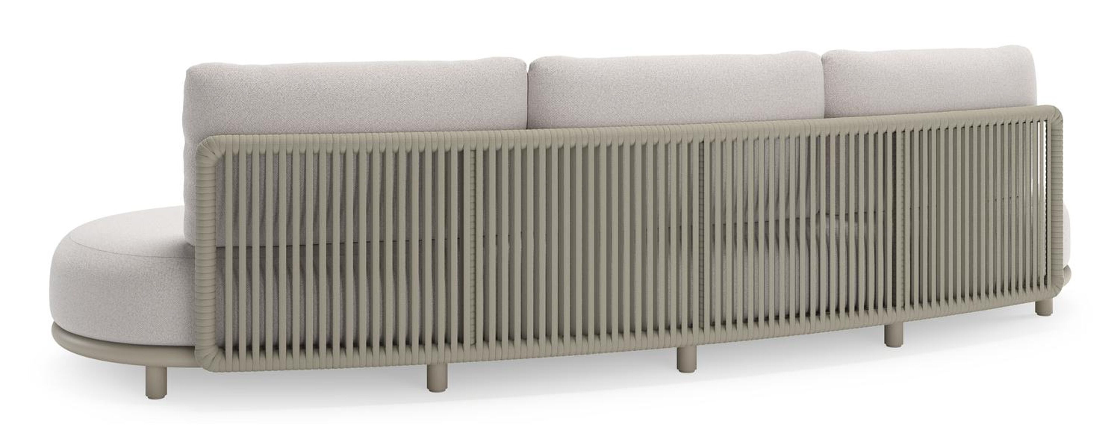 Lomano loungeset in beige aluminium en beige verticaal geweven luxe vlakke rope met Ego Eggshell all weather solica