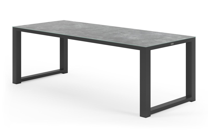 Table de jardin Livo rectangulaire en aluminium noir et céramique verre gris - Lg. 220 x Lrg. 92 x Haut. 73 cm