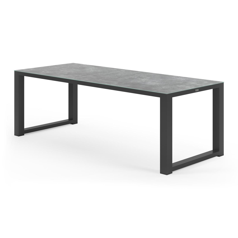 Livo tuintafel rechthoekig in zwart aluminium en keramisch glas grijs - L 220 x B 92 x H 73 cm