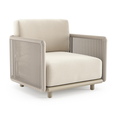 Organo loungestoel in beige aluminium en beige verticaal geweven luxe vlakke rope met althea off white all weather Cosytica kussen