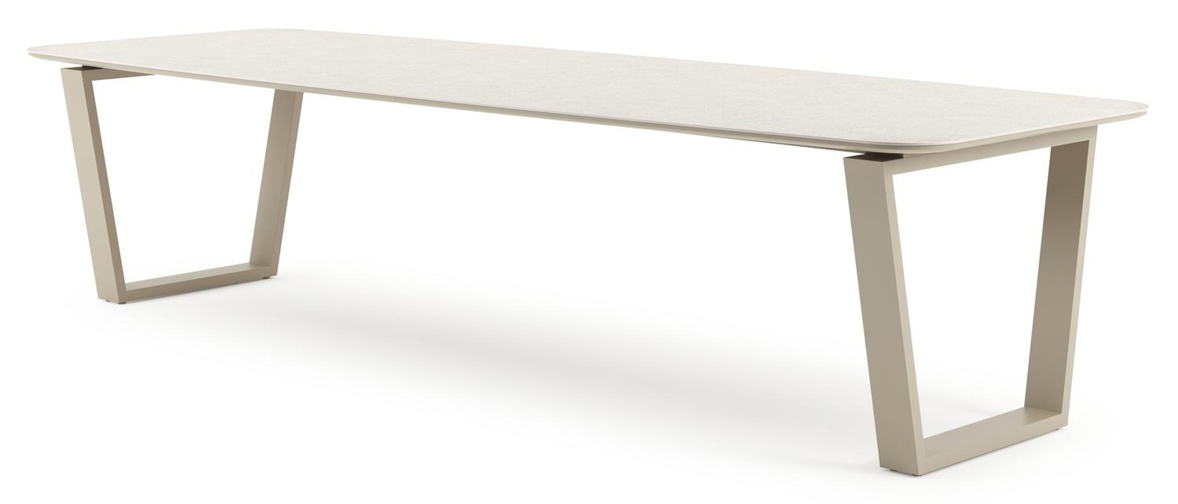 Table de jardin Pagino forme de bateau en aluminium beige et céramique pleine Shilin Lg. 315 x Lrg. 115 x Haut. 73 cm