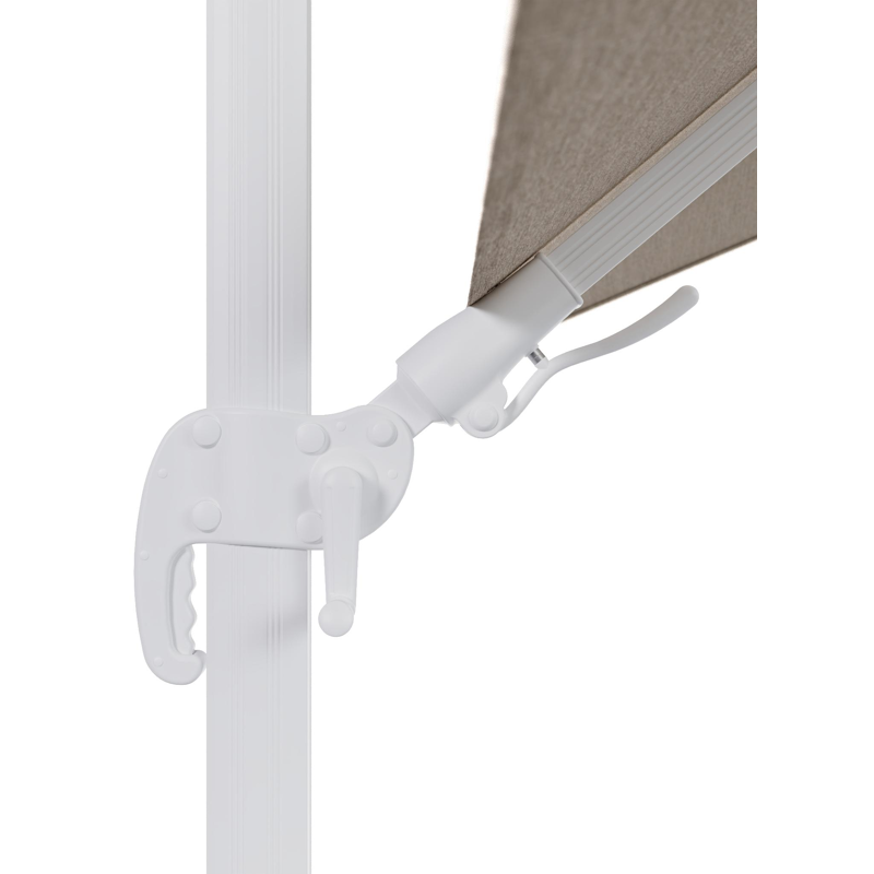 Avola zweefparasol met tiltfunctie in wit aluminium en natural Weather+ Softtouch parasoldoek - L1 200 x L2 300 cm met parasolvoet Avola 90 kg