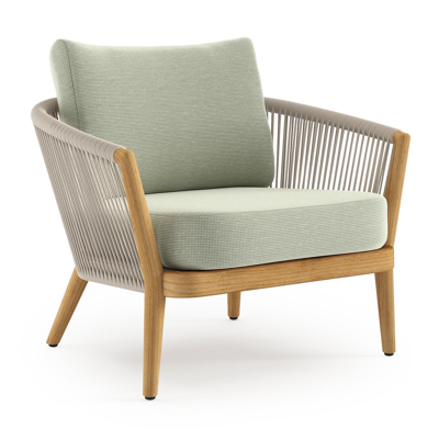 Fauteuil de jardin Orso en tecken corde ronde tissée verticalement beige et coussins en all weather sunbrella® luxe Slow Spirea