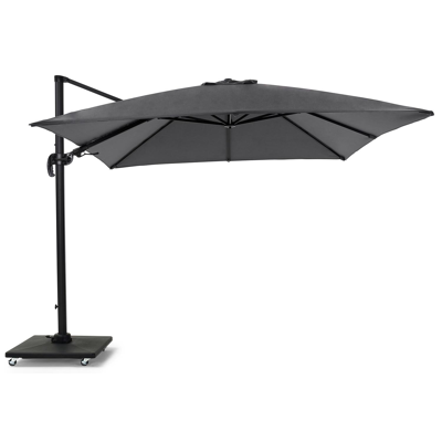 Avola zweefparasol met tiltfunctie in zwart aluminium met grijs weather+ softtouch parasoldoek - L1 300 x L2 300 cm (met voet)