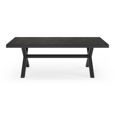 Reza tuinset in zwart aluminium en zwart volkeramiek tafelblad met 6 Puglia tuinstoelen