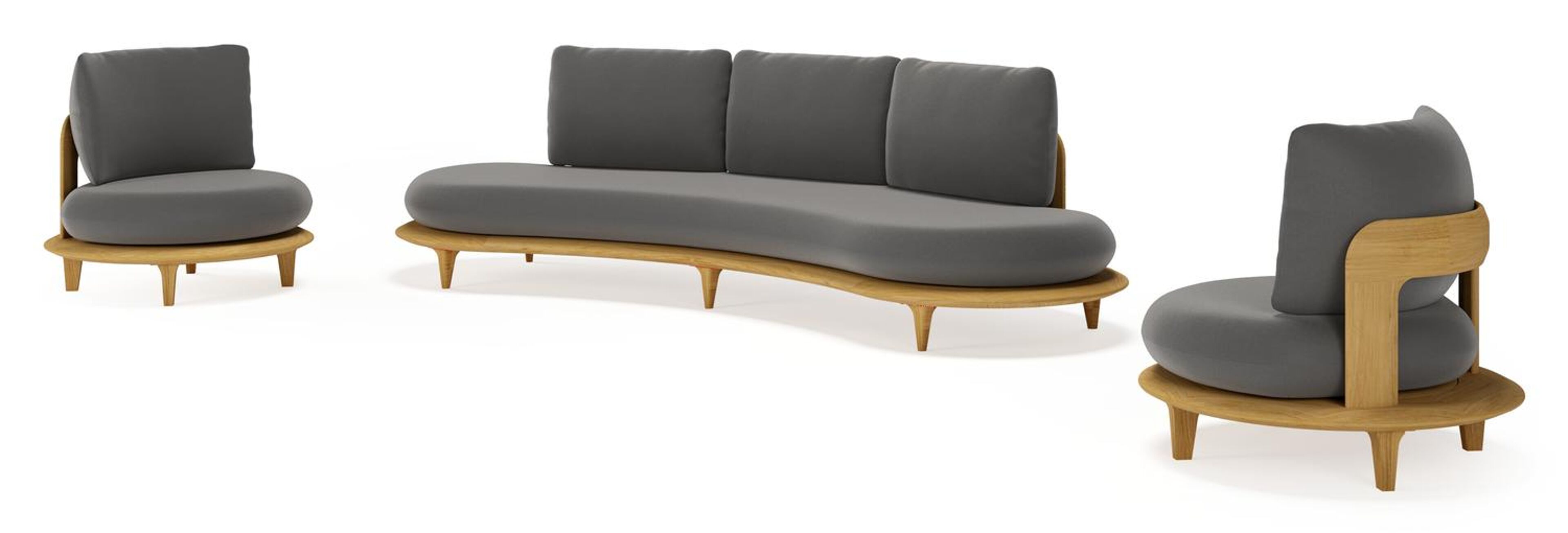 Salon de jardin Bomero en teck et coussins en all weather sunbrella® luxe natte charcoal chine