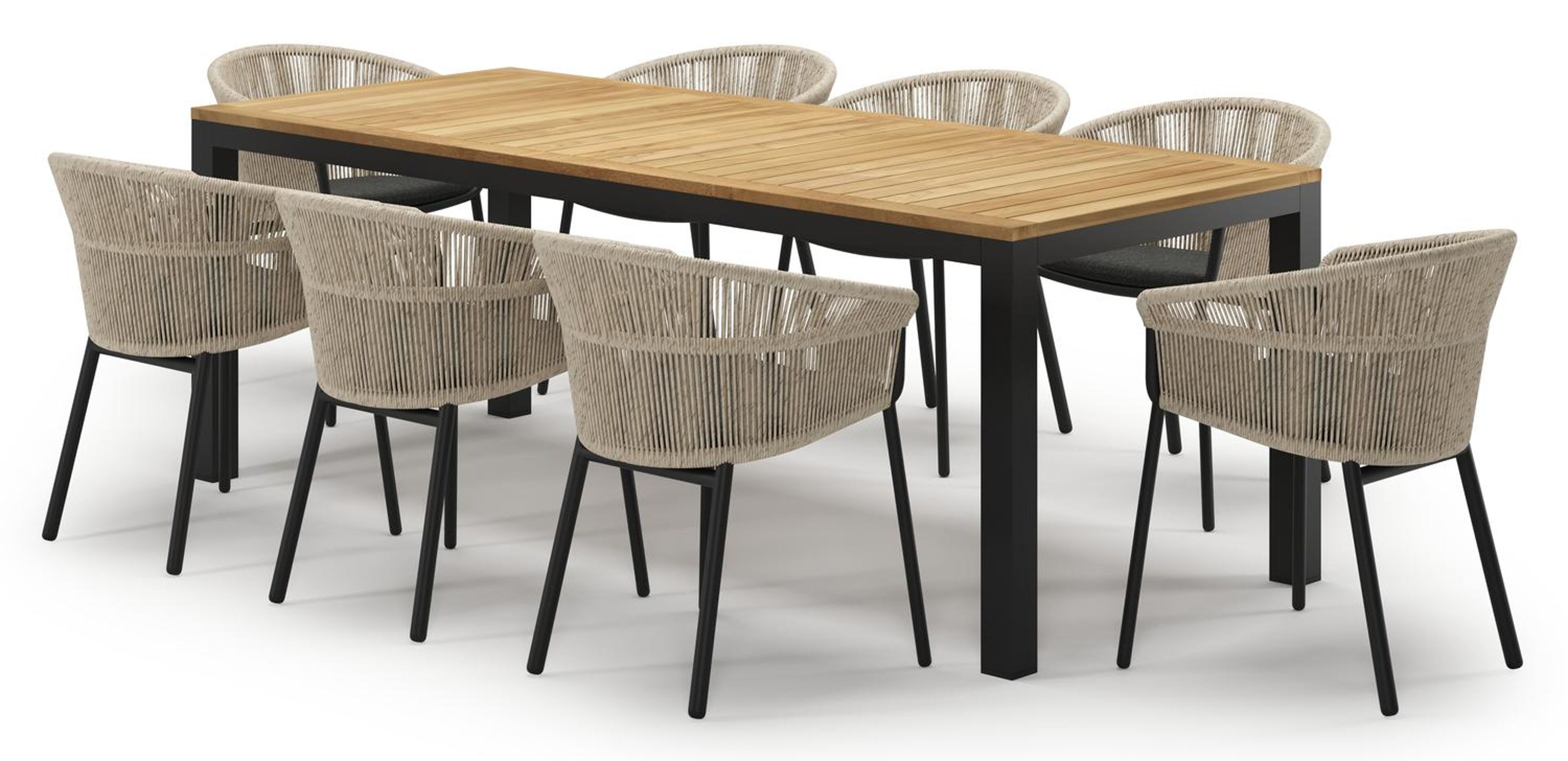 Varese tuinset in zwart aluminium en teak met 8 Matera tuinstoelen
