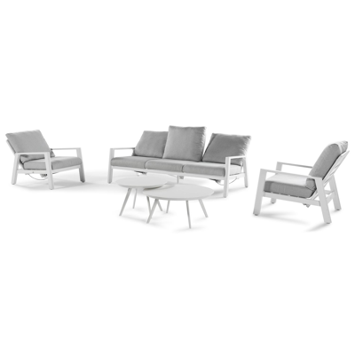 Cirello loungeset met verstelbare rugleuning in wit aluminium met zori sake all weather sunbrella® luxe kussens