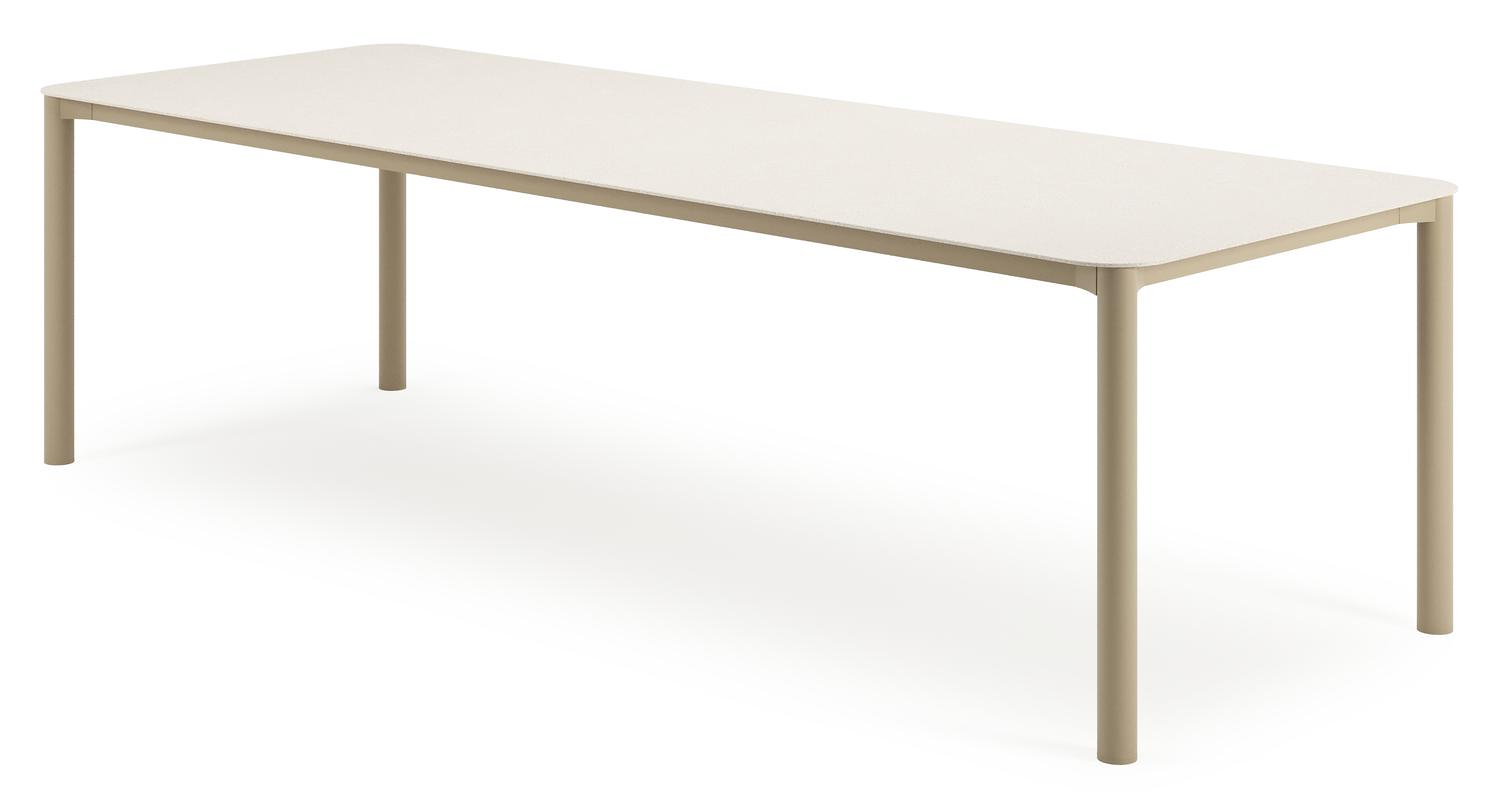 Mira ensemble de jardin rectangulaire arrondi en aluminium beige en sintered stone crema minerale avec 8 chaises de jardin Amalfi