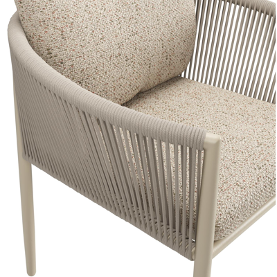 Organo tuinstoel in zwart aluminium en beige verticaal geweven luxe vlakke rope met stoelkussen in All Weather Cosytica Bora Jungle