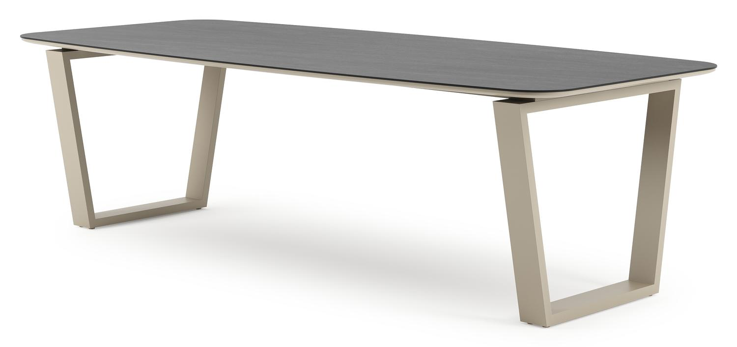 Table de jardin Pagino forme de bateau en aluminium beige et céramique pleine Basalt Black - Lg. 255 x Lrg. 115 x Haut. 73 cm