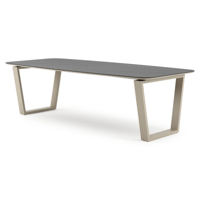 Pagino tuintafel bootvorm in beige aluminium en volkeramiek Basalt Black - L 255 x B 115 x H 73 cm