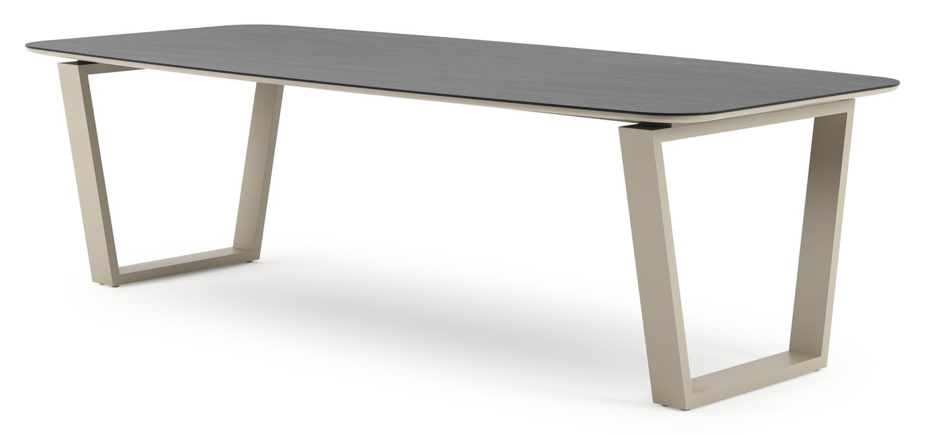 Table de jardin Pagino forme de bateau en aluminium beige et céramique pleine Basalt Black - Lg. 255 x Lrg. 115 x Haut. 73 cm