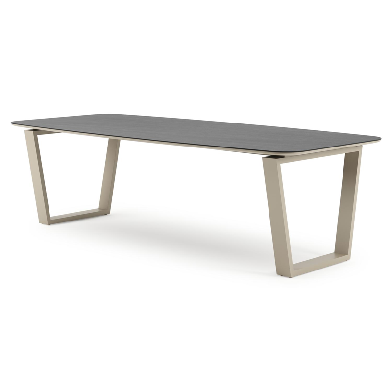Pagino tuintafel bootvorm in beige aluminium en volkeramiek Basalt Black - L 255 x B 115 x H 73 cm
