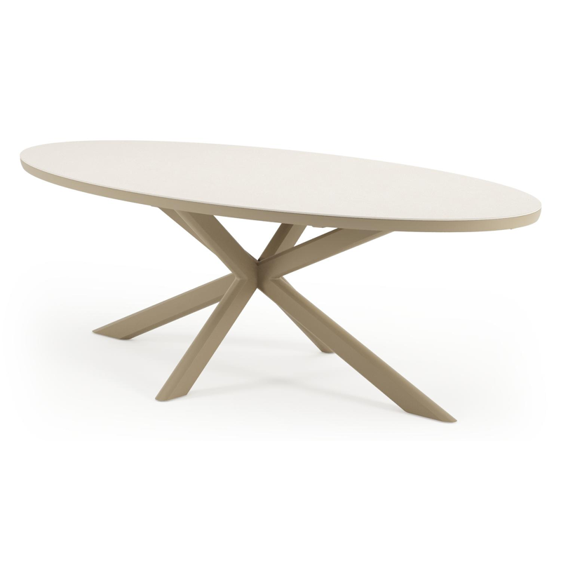 Pamplona tuintafel ovaal in beige aluminium en sintered stone Crema minerale - L 239 x B 115 x H 73 cm