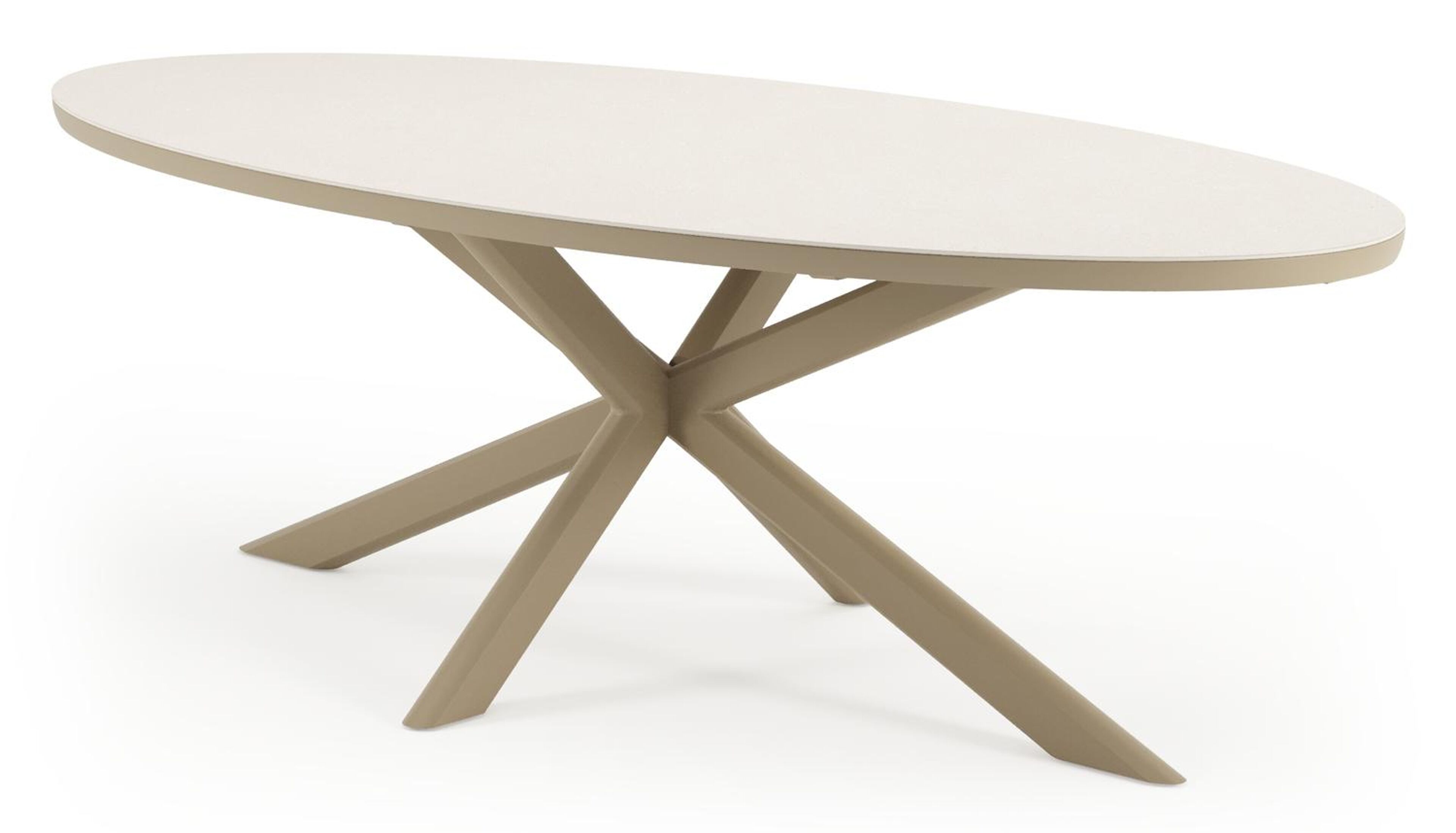 Pamplona tuinset in beige aluminium en crema minerale sintered stone met 6 stapelbare Matera tuinstoelen