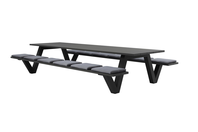 Norma picknicktafel in zwart aluminium - L 360 x B 213 x H 74 cm