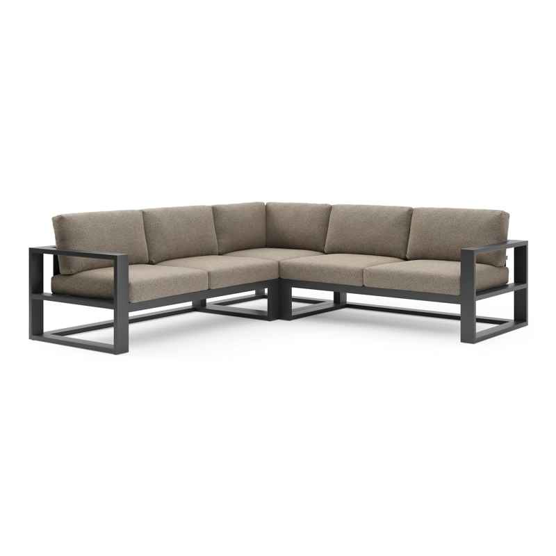 Salon de jardin d'angle Verato en aluminium noir et coussins en all weather cosytica madagascar burch