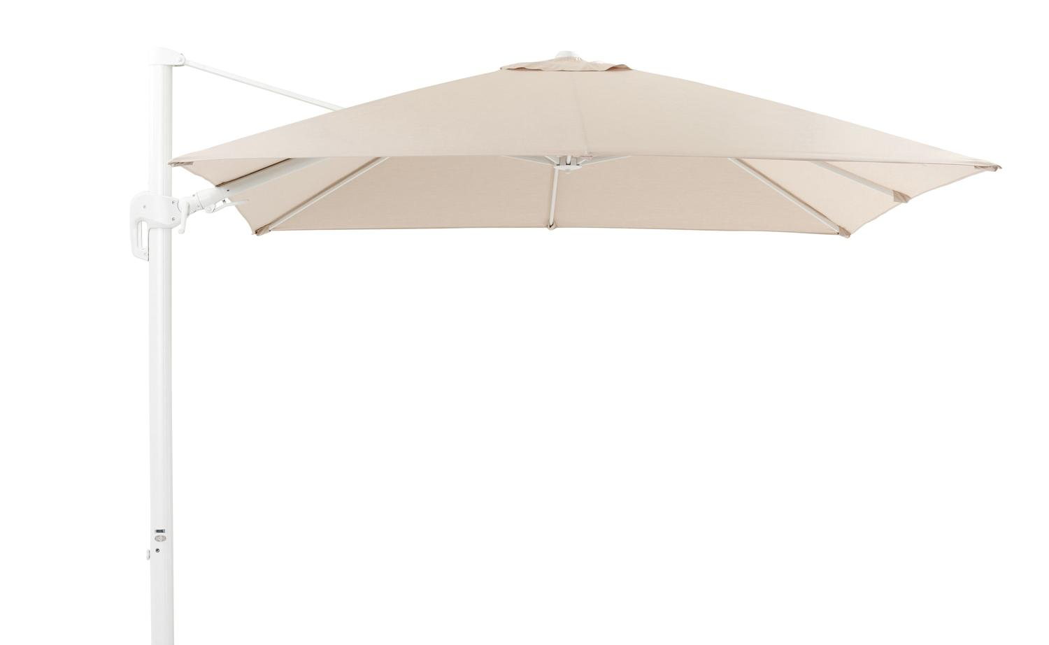 Rufina zweefparasol met tiltfunctie in wit aluminium met beige all weather sunbrella® premium parasoldoek - L1 300 x L2 300 cm (zonder voet)