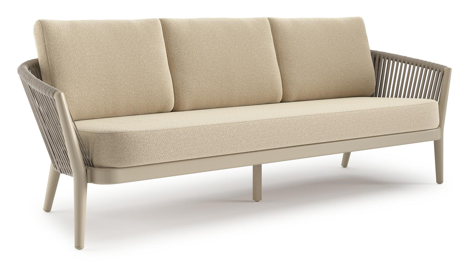 Orso loungebank in beige aluminium en beige verticaal geweven ronde rope met Soul Papyrus all weather solica kussen