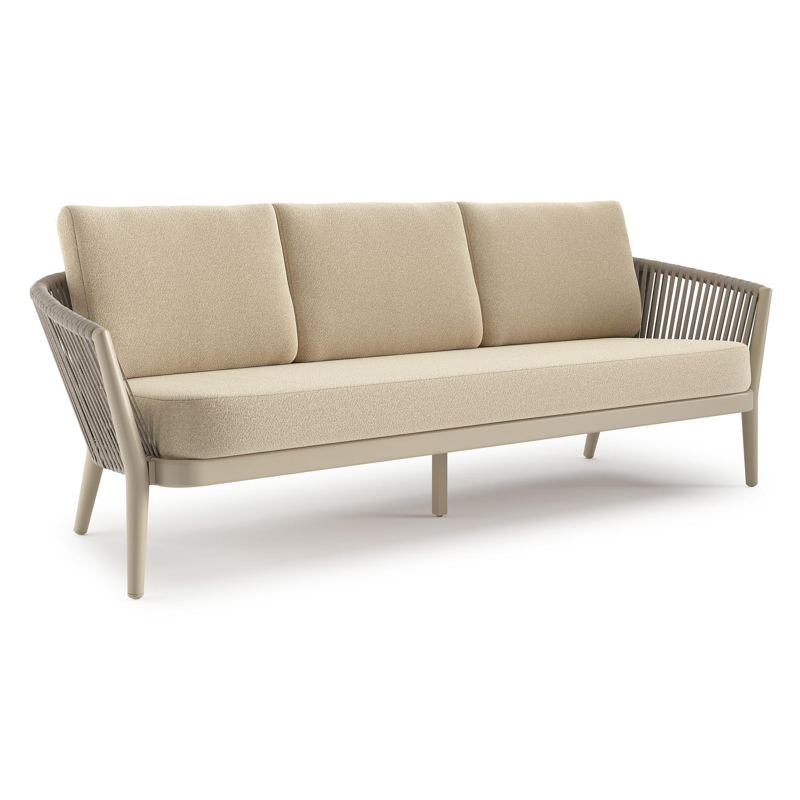 Orso loungebank in beige aluminium en beige verticaal geweven ronde rope met Soul Papyrus all weather solica kussen