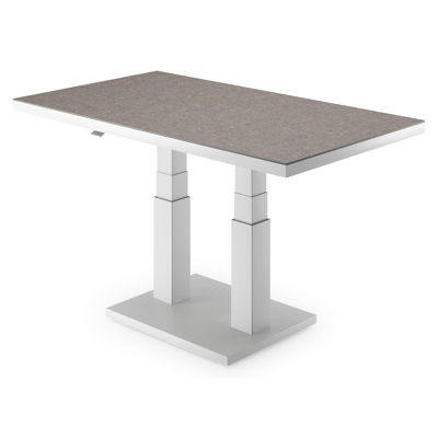 Table de basse pop-up Cirello rectangulaire en aluminium blanc et céramique pleine Wulong - Lg. 140 x Lrg. 80 x Haut. 71 cm